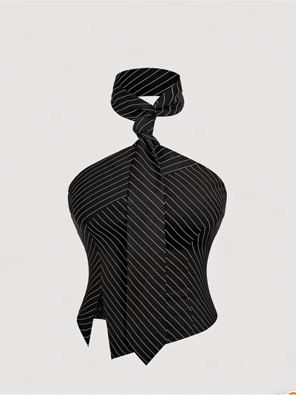Black Pinstripe Halter Tie Neck Top